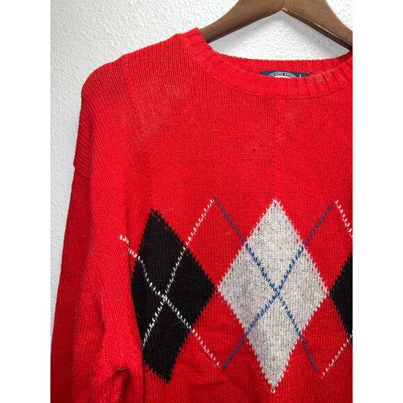 Vintage Red Wool Sweater Knights Bridge Italy Made Diamond Pattern Pullover L - Picture 2 of 10